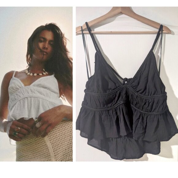 NEW! Zara | Open Back Peplum Crop Top in Black - Picture 1 of 11